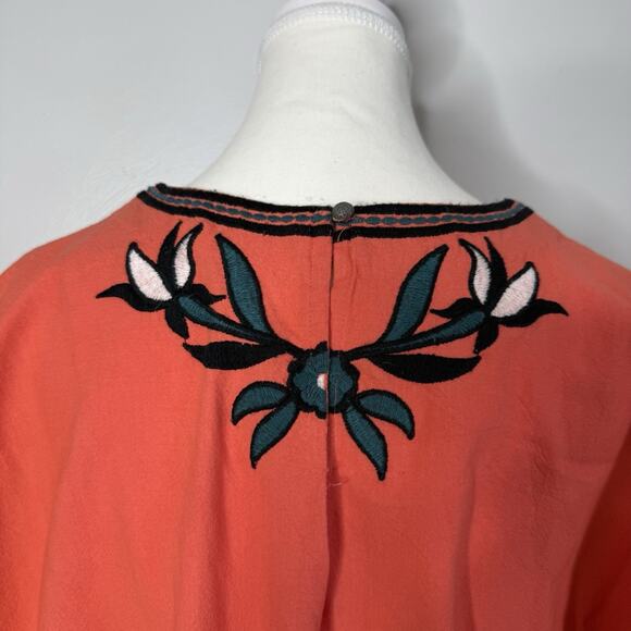 Free People Sophia Embroidered Romper Coral Orange Boho Floral Scalloped Large - Picture 15 of 15